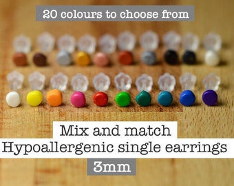 Mix And Match Single (Not A Pair) 3mm Individual Earrings - Polymer Clay Studs