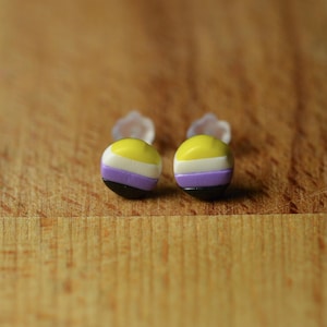 Non-Binary Flag Tiny Stud Earrings - LBGT Jewellery - Hypoallergenic Pride Earrings