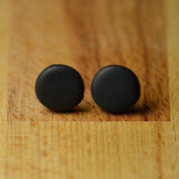 Minimalist Black Matte Stud Earrings: Hypoallergenic Polymer Clay, Plastic Posts, Unisex