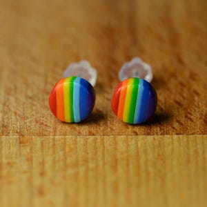 Tiny Rainbow Polymer Clay Stud Earrings: Metal-Free Hypoallergenic Posts