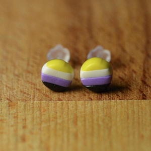 Non-Binary Flag Tiny Stud Earrings - LBGT Jewellery - Hypoallergenic Pride Earrings