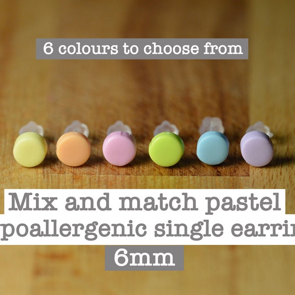 Single Pastel Colour Earrings - 6mm Mix And Match Single (Not A Pair) Tiny Individual Earrings