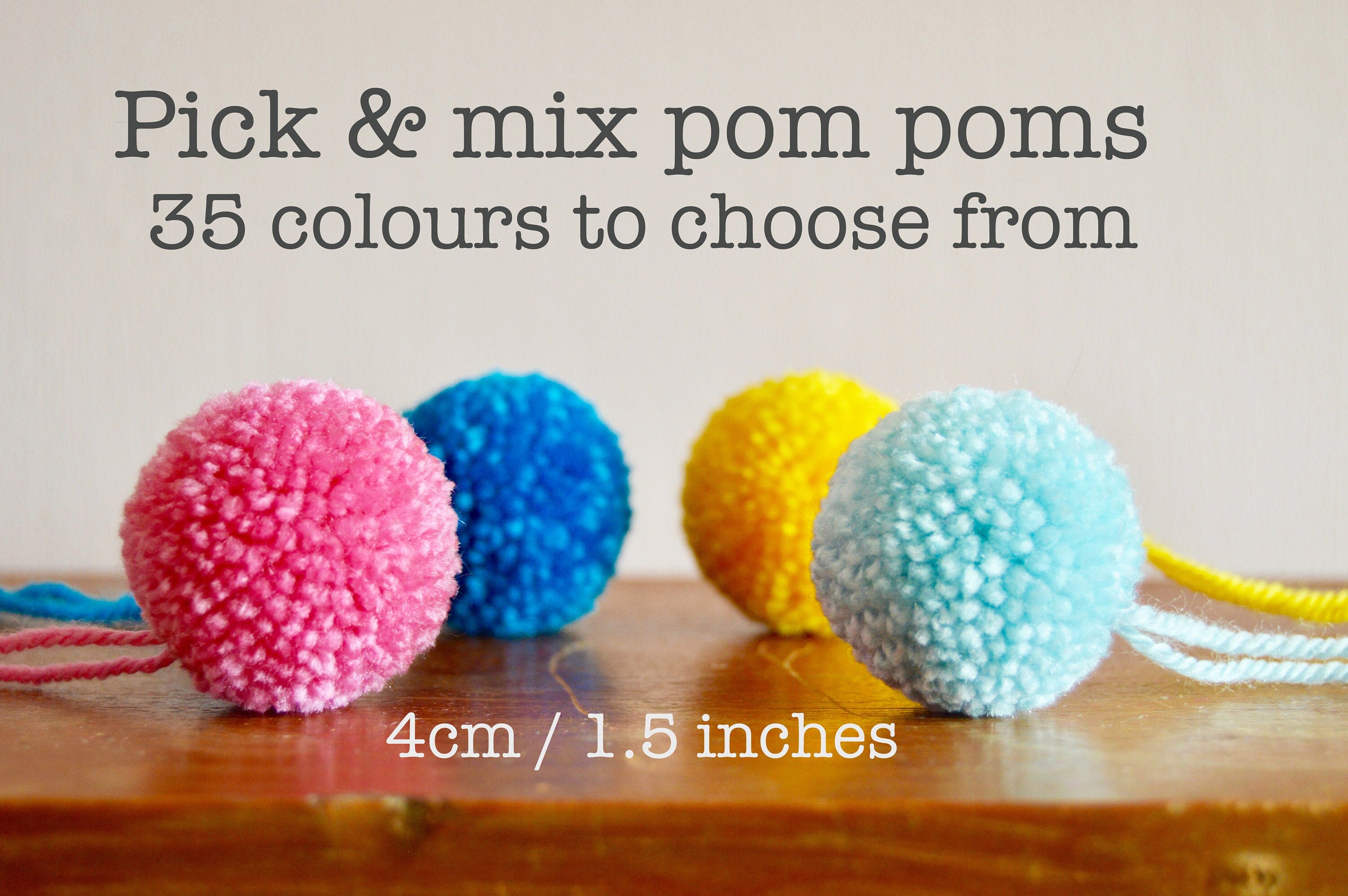 Yarn Pom Poms 4cm - Pick Your Own Assorted Colour Mix And Match 4cm
