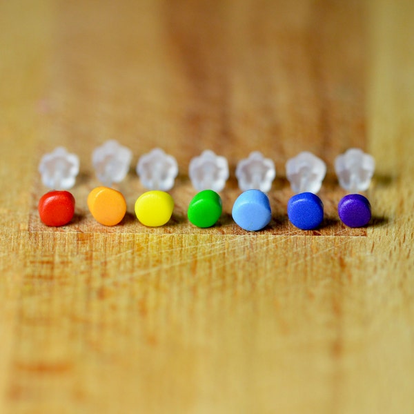 Very Small Rainbow Stud Earring Set - 3mm Tiny Earrings - Allergy Free