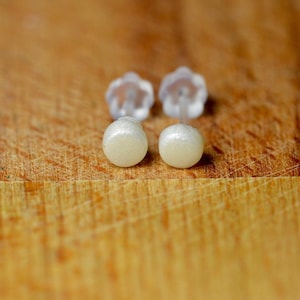 Hypoallergenic Tiniest 3mm Mother-Of-Pearl Polymer Clay Stud Earrings - Super Small Second Hole Jewellery