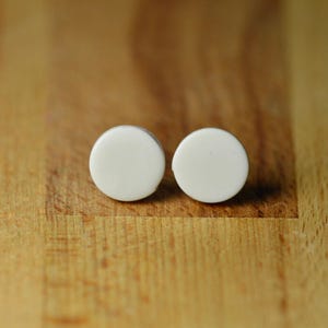 Round White Earrings - Polymer Clay Hypoallergenic Studs - Plastic Post Earrings