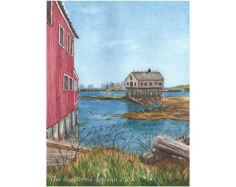 Original watercolor painting.  8"x10". "Fish House, Cape Porpoise, Maine"