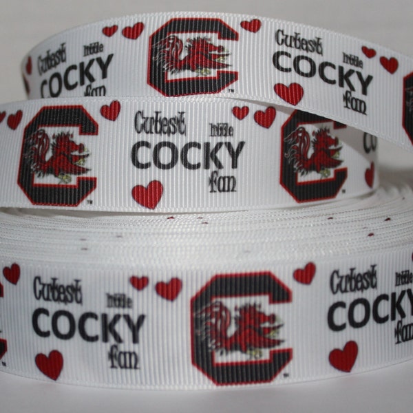 4 YD Grosgrain Ribbon 1" Carolina Gamecocks "Cutest Little Cocky Fan"