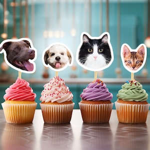 Custom Pet Photo Cupcake Toppers: Dog & Cat Party Decorations
