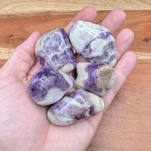 Chevron amethyst tumbled stones, large purple and white polished natural crystal