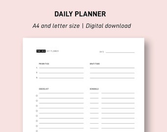 Daily Planner Printable - Daily Schedule - A4 and Letter - Day Planner for Work - Instant Download