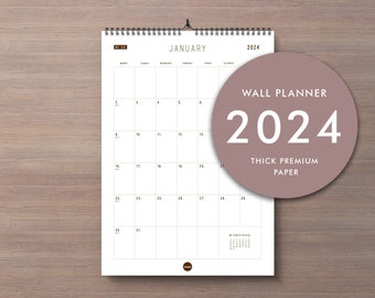 Calendrier mural 2024, format A3 minimal, grand organisateur d'agenda mural