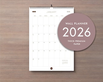 2026 Wall Calendar A4 or A3 size Minimal Large Wall Planner Organiser