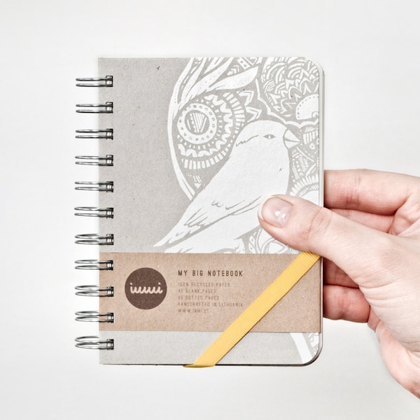 Notebook Handmade A6 Mini Pocket Journal Screenprinting BIRD Writers Gift
