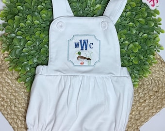Conjunto para bebé niño con diseño de pato ánade real, reliquia personalizada para la habitación del bebé con temática de caza, ropa bordada con patos, regalo para baby shower con monograma, estilo sureño.