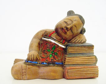 Vintage, Oriental Wooden Sculpture, Hand Carved, Girl Wooden Figure, Oriental Sculpture.
