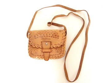 80's Boho Leather Purse. Girl's Shoulder Bag.