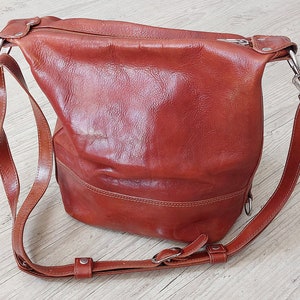 Brown leather bag. Leather sack.
