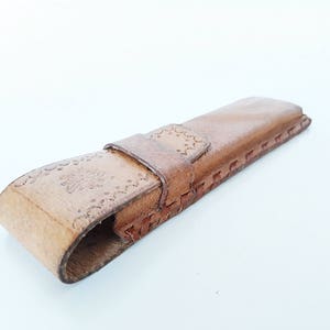 Embossed Leather Pen Case. Folk Pen Case.