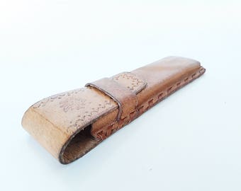 Embossed Leather Pen Case. Folk Pen Case.