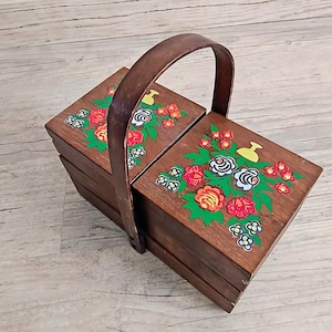 Polish Folk Small wooden sewing box.