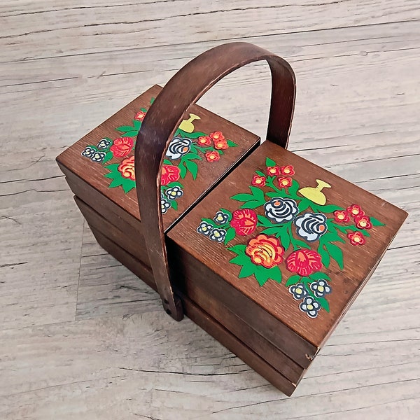 Polish Folk Small wooden sewing box.