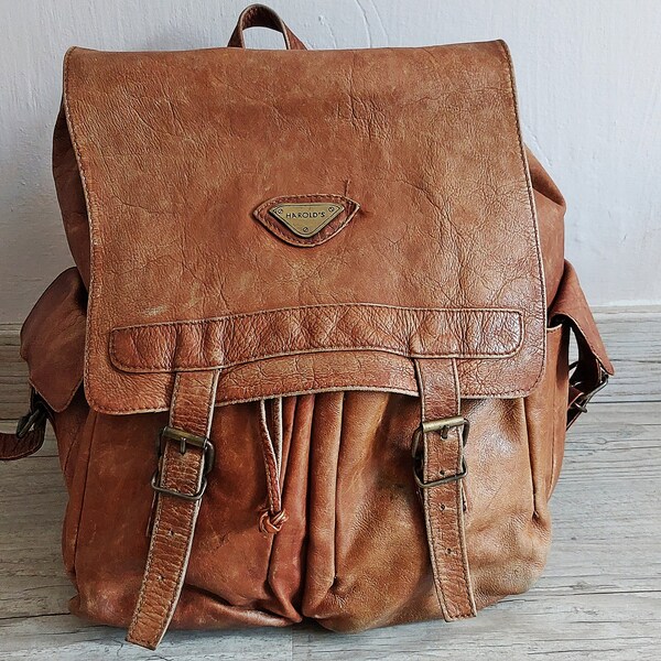 Vintage Leather Backpack .