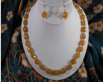 Yellow Chalcedony Necklace and Earring Set with Coordinating Silk Scarf