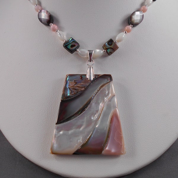 Mixed Media Shell Pendant Necklace and Earring Set