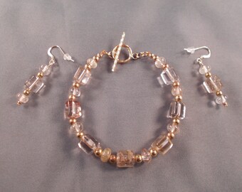 Rainbow Rutilated Quartz Rosary Necklace and Earring Set