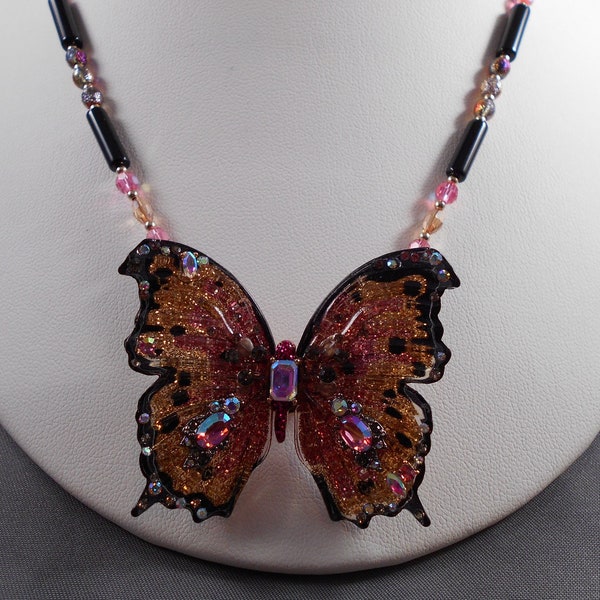 Collier Bavolet Betsey Johnson - Fleur, Oiseau Et Papillon En Lucite Strass - Or Rose - Neuf Avec Étiquettes