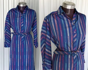 Beautiful VINTAGE 1980s Schrader Sport Petites Sack Dress with Belt — L / 10