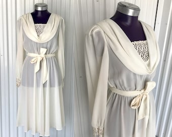 Amazing VINTAGE 1970s White Sheer Cover-Up or Sun Dress — M