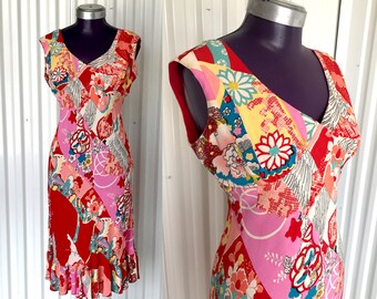 Stunning VINTAGE 1980s Mica Floral Patchwork Patterned Sundress — Size 8
