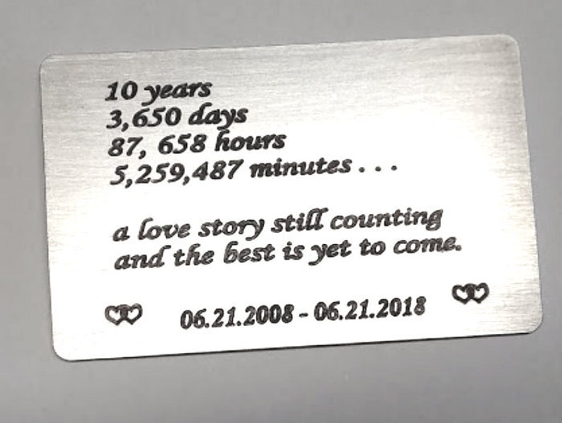 10 ten tin Year Anniversary Gift Card Love Note Credit | Etsy