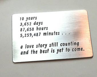 10 ten tin year Anniversary gift ~ Wallet Insert card ~ Custom ~ Personalized ~ Husband Wife Couples gift