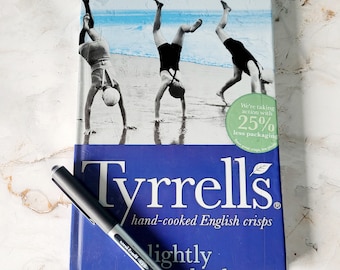 Tyrrell's Lightly Sea Salted A5 Notebook Covered with an Upcycled Crisp Wrapper. For Birthdays, Anniversaries or as a Thank You