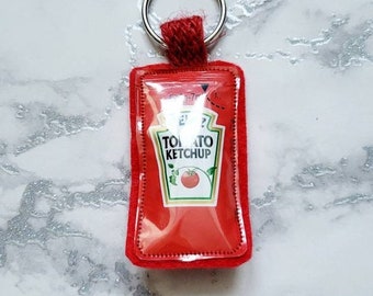 Ketchup Keyring, Keychain, Novelty Keyring Handmade using a Recycled Tomato Ketchup Wrapper by Mylittlesweethearts for Ketchup Lovers