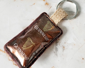 Guinness Label Keyring Handmade using an Upcycled Guinness Chocolate Wrapper for Birthdays or Anniversaries