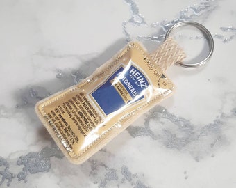 Mayonnaise Keyring or Bag Charm Handmade using a Recycled Sauce Sachet by Mylittlesweethearts. For Birthdays or Anniversaries