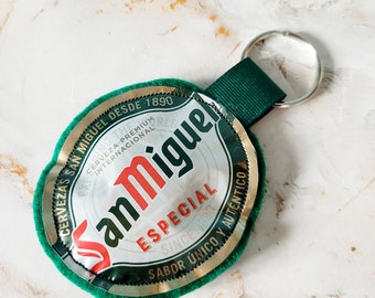 San Miguel Keyring Handmade using an Upcycled Beer Label for Birthdays, Anniversaries, as a Thank You or for Anyone who Loves San Miguel
