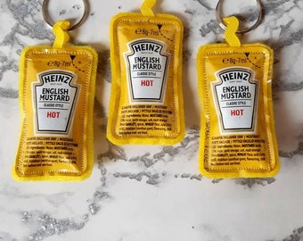 English Mustard Keyring or Bag Charm Handmade from a Recycled Mustard Sachet by Mylittlesweethearts for Mustard Lovers