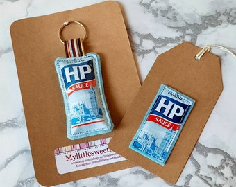 Porte-clés en sachet de sauce HP fait main à partir d'un sachet recyclé pour les anniversaires ou Noël