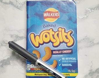 Wotsits Lined A6 Notebook Handmade using Recycled Snack Wrappers for Wotsits Lovers. Gift for Birthdays, Anniversaries or as a Thank You