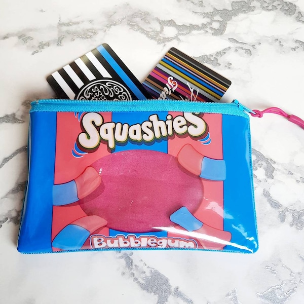 Drumsticks Bubblegum Squashies Purse Handmade from a Recycled Sweet Wrapper for Birthdays, Anniversaries for All Squashies Lovers