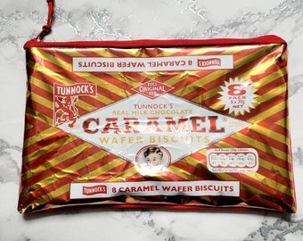 Large Tunnocks Caramel Bag, Purse, Makeup Bag or Pencil Case Handmade using a Recycled Tunnocks Wrapper by Mylittlesweethearts