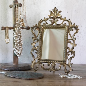 Victorian Tabletop Mirror, Antique Ornate Framed Mirror