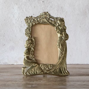 Feminine Tabletop Picture Frame, Vintage Brass Tabletop Photo Frame