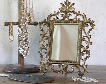 Victorian Tabletop Mirror, Antique Ornate Framed Mirror