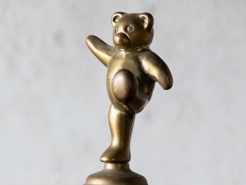 Brass Bear Bell, Tiny Vintage Bear Figurine, Brass Bell, Nursery Decor image 2